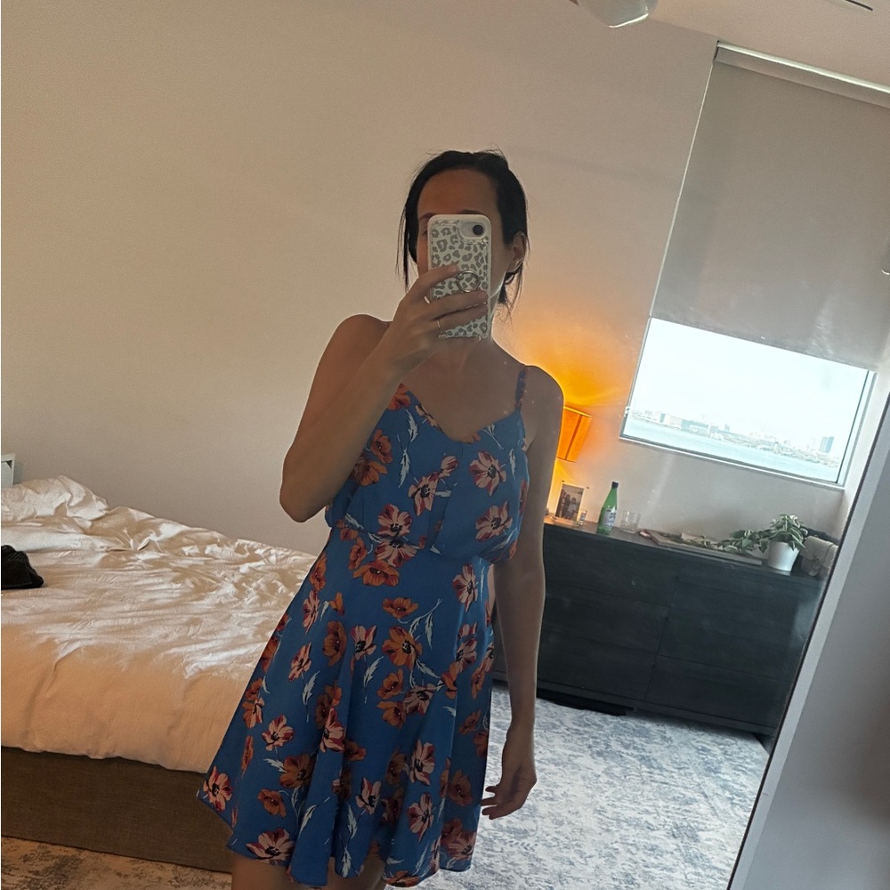 Blue Floral Spaghetti-Strap Summer Dress